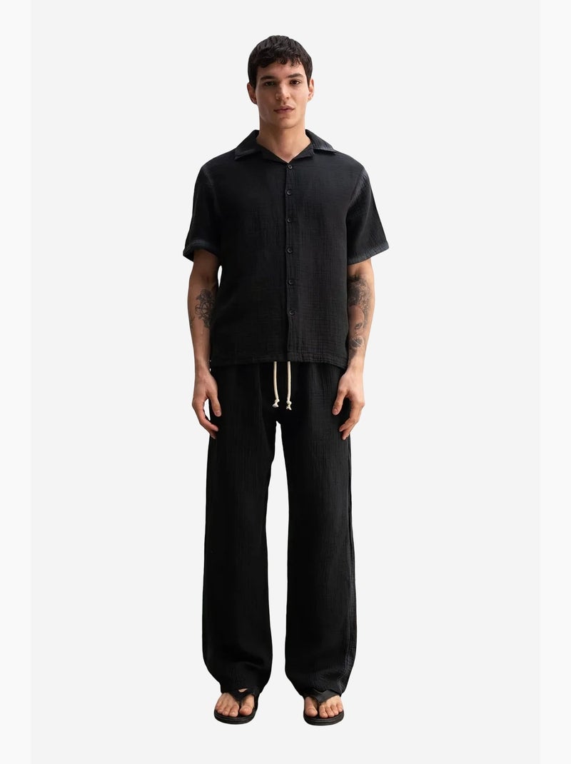 Chemise à manches courtes texturée en coton giesto Noir - Kiabi