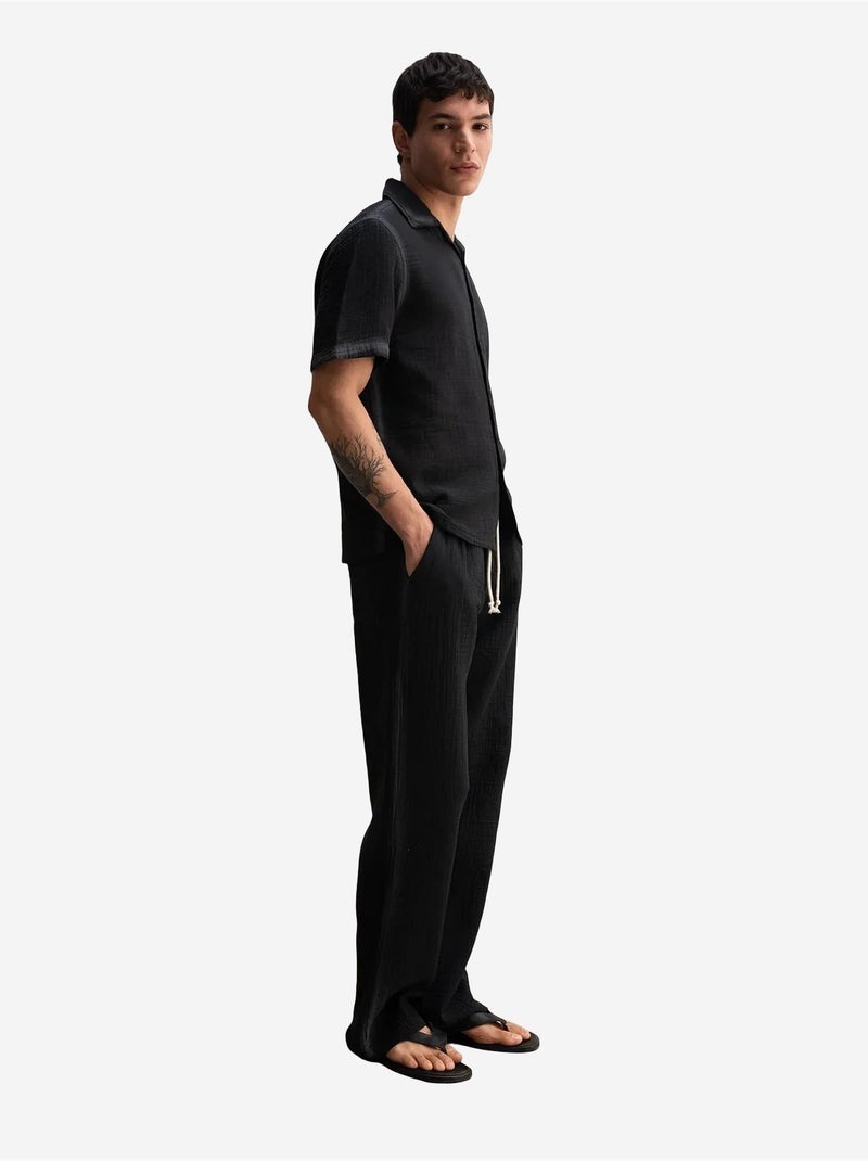 Chemise à manches courtes texturée en coton giesto Noir - Kiabi