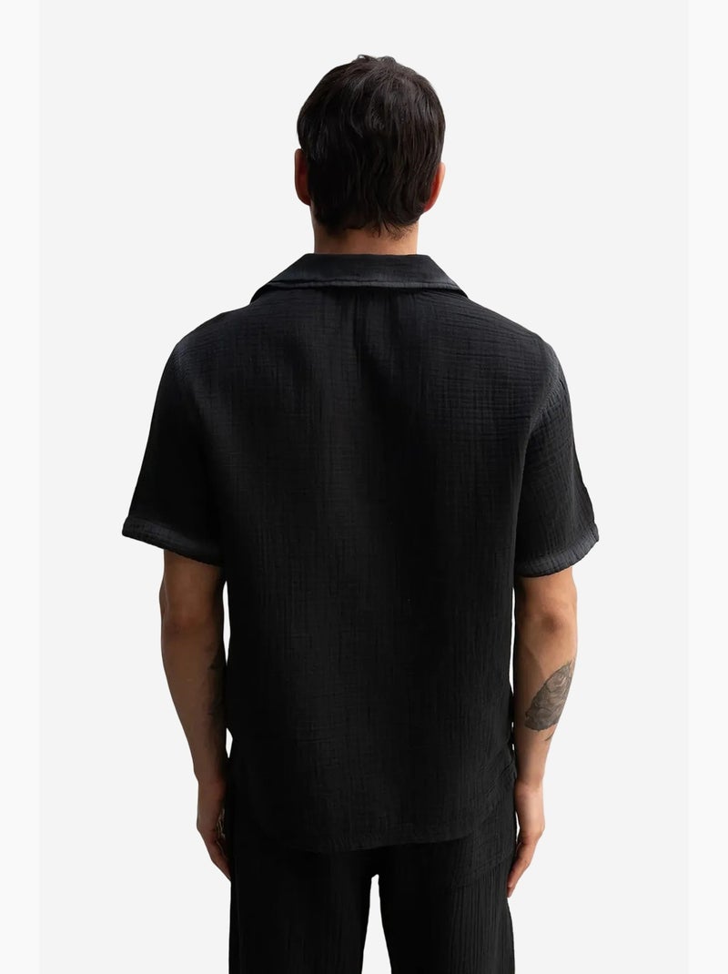 Chemise à manches courtes texturée en coton giesto Noir - Kiabi
