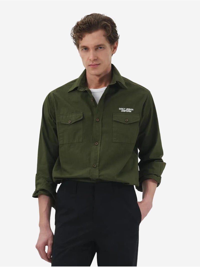 Chemise à manches longues avec imprimé brodé giesto Kaki - Kiabi