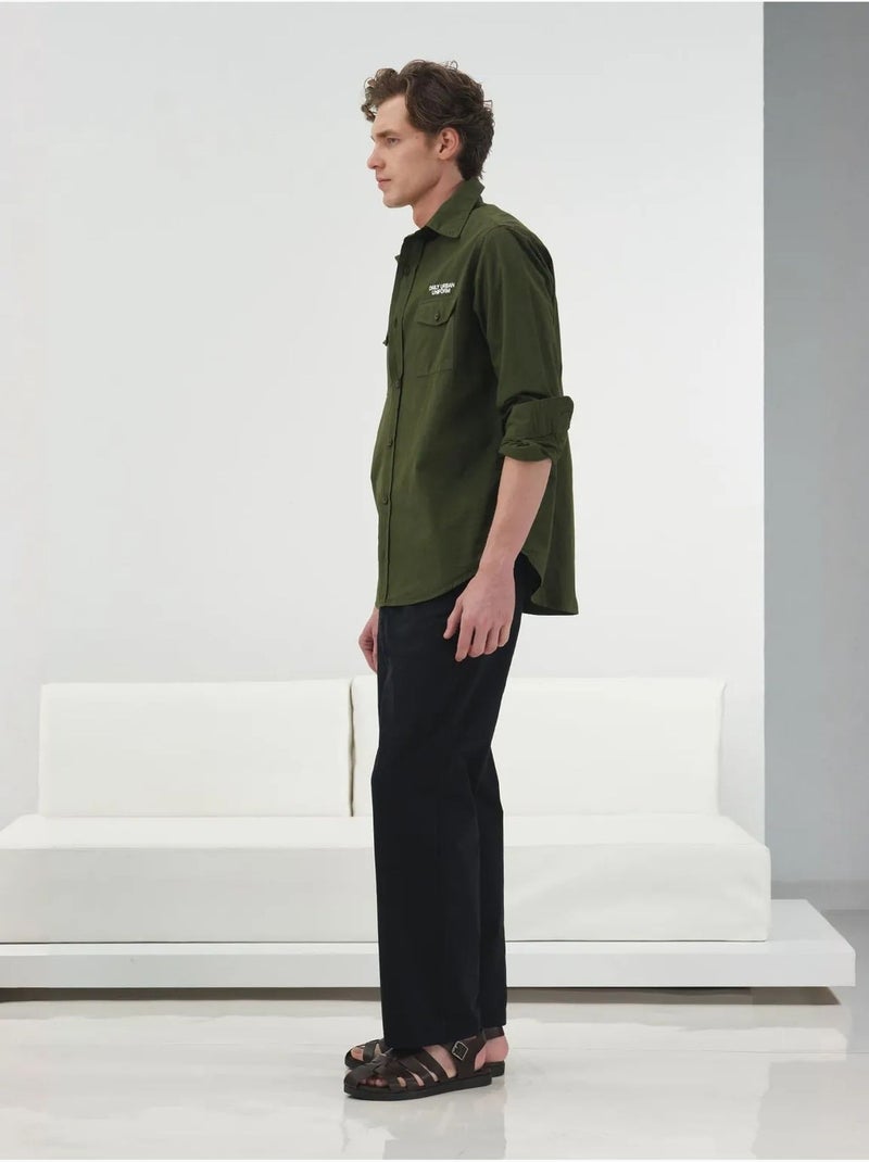Chemise à manches longues avec imprimé brodé giesto Kaki - Kiabi
