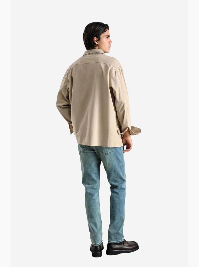 Chemise à manches longues boutonnée avec col de chemise giesto Beige argile - Kiabi