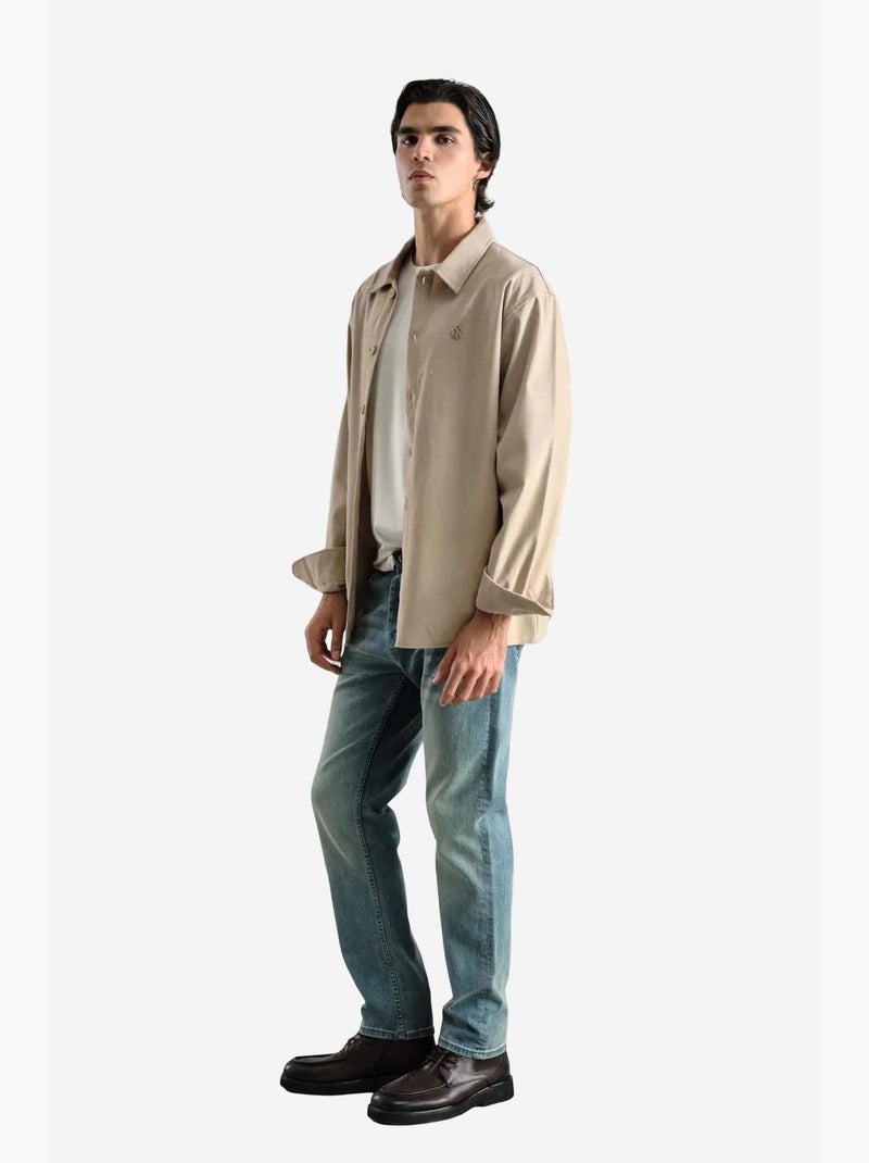 Chemise à manches longues boutonnée avec col de chemise giesto Beige argile - Kiabi
