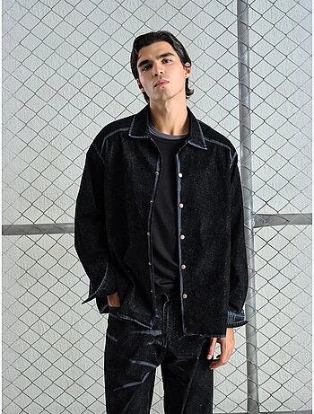Chemise à manches longues boutonnée en gabardine avec col veste giesto
