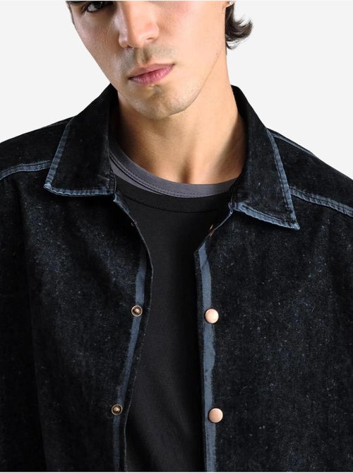 Chemise à manches longues boutonnée en gabardine avec col veste giesto - Kiabi