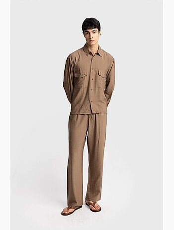 Chemise à manches longues boutonnée en gabardine avec poche giesto