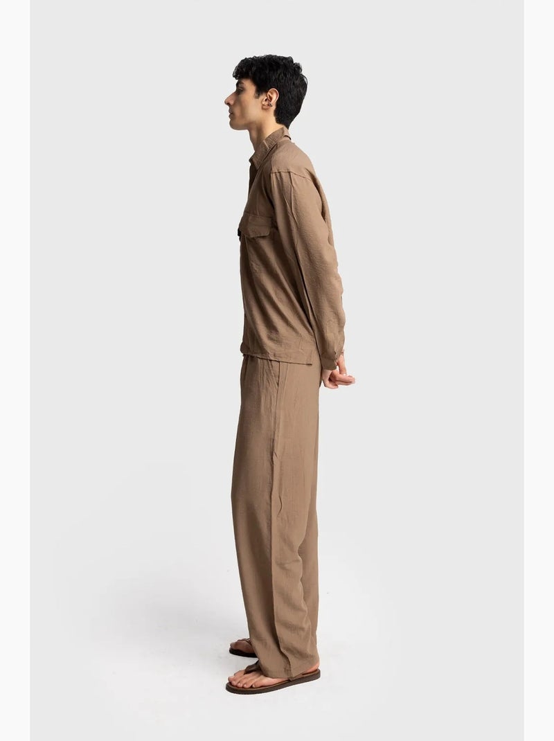 Chemise à manches longues boutonnée en gabardine avec poche giesto Grège - Kiabi