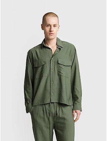 Chemise à manches longues boutonnée en gabardine avec poche giesto