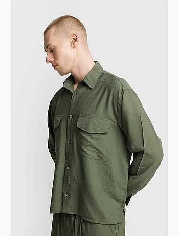 Chemise à manches longues boutonnée en gabardine avec poche giesto