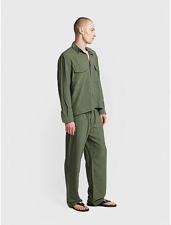 Chemise à manches longues boutonnée en gabardine avec poche giesto