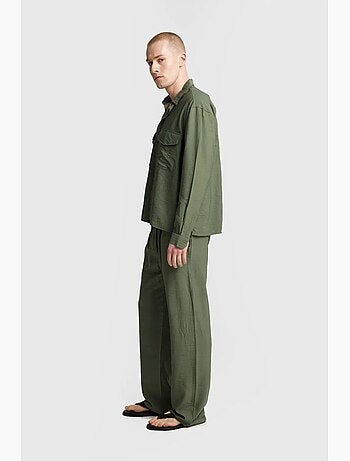 Chemise à manches longues boutonnée en gabardine avec poche giesto
