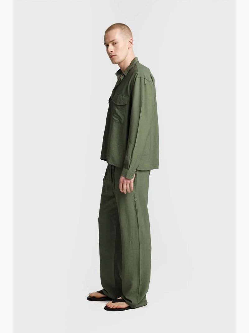 Chemise à manches longues boutonnée en gabardine avec poche giesto Kaki - Kiabi