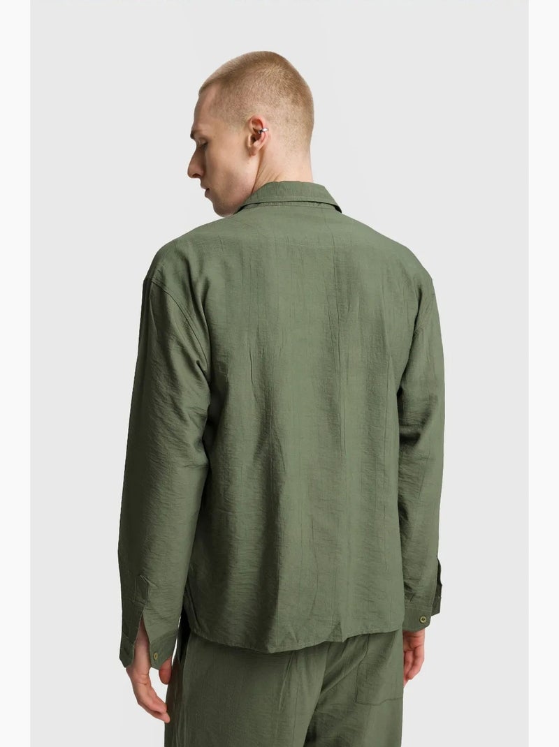 Chemise à manches longues boutonnée en gabardine avec poche giesto Kaki - Kiabi