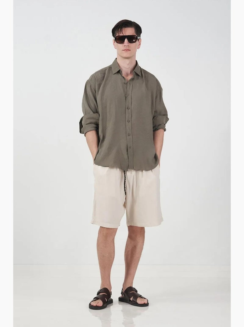 Chemise à manches longues boutonnée oversize giesto Kaki - Kiabi