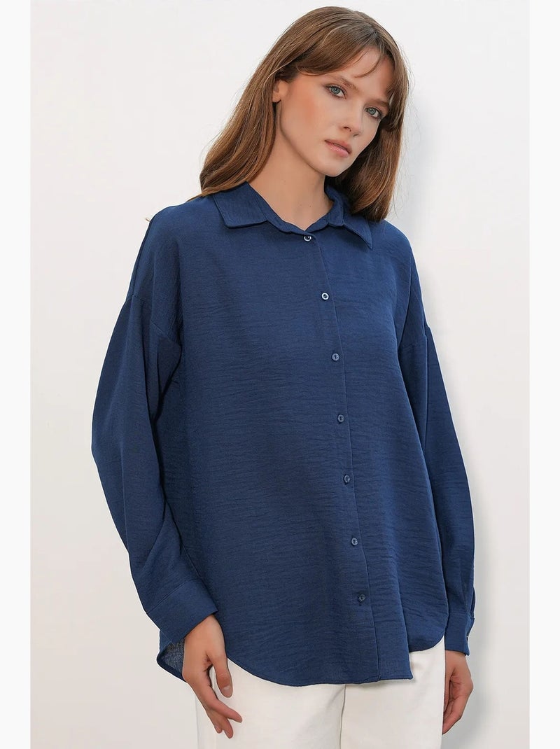 Chemise à manches longues brodée avec fermeture à boutons bdart Bleu marine - Kiabi