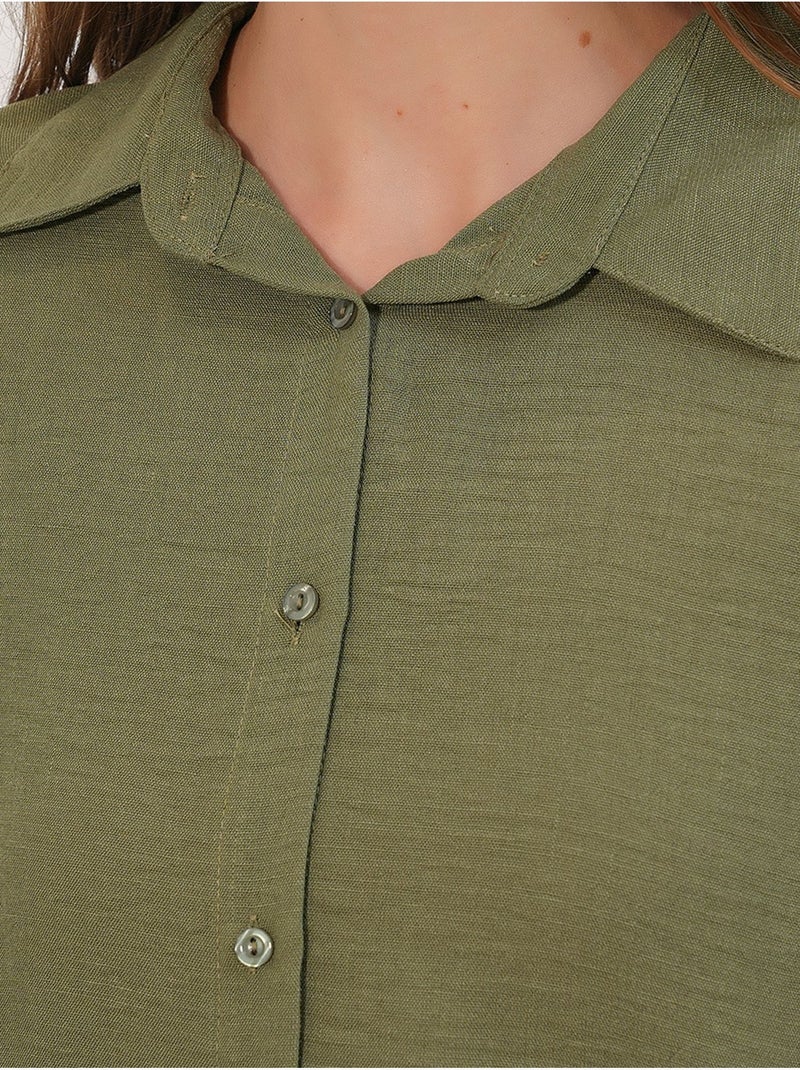 Chemise à manches longues brodée avec fermeture à boutons bdart Kaki - Kiabi