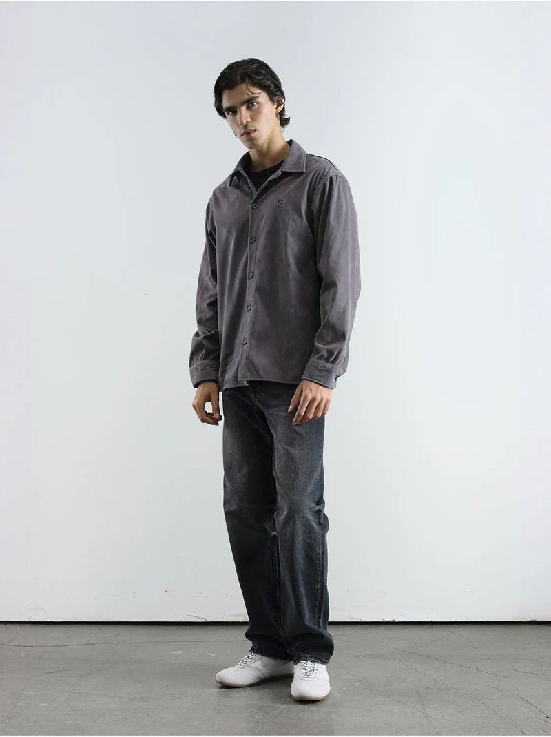 Chemise à manches longues brodée, coupe classique giesto Gris - Kiabi