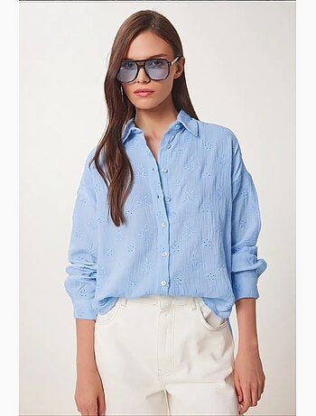 Chemise à manches longues brodée texturée avec fermeture boutonnée istanbul
