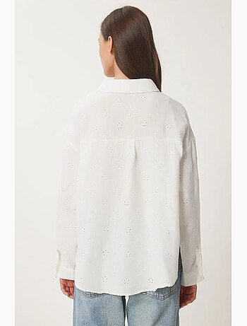 Chemise à manches longues brodée texturée avec fermeture boutonnée istanbul