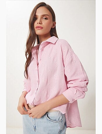 Chemise à manches longues brodée texturée avec fermeture boutonnée istanbul