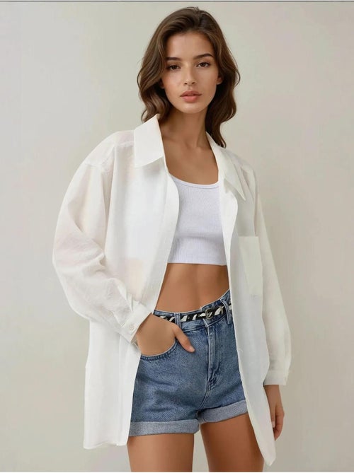 Chemise à manches longues coupe décontractée avec col chemise hiccup - Kiabi