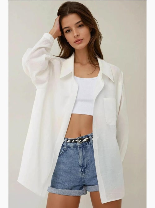 Chemise à manches longues coupe décontractée avec col chemise hiccup - Kiabi