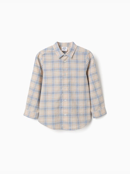 Chemise à manches longues en coton à carreaux - Kiabi