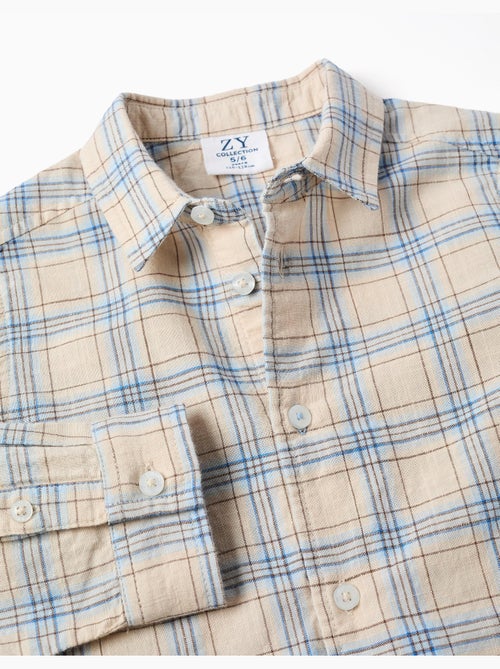 Chemise à manches longues en coton à carreaux - Kiabi