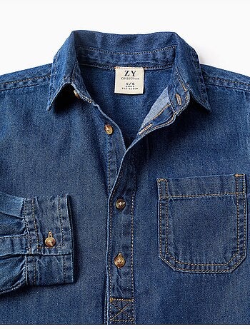 Chemise à manches longues en jean avec poche poitrine