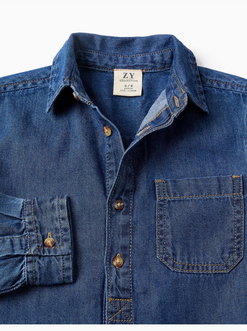 Chemise à manches longues en jean avec poche poitrine Bleu Bleu - Kiabi