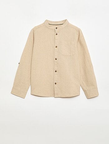 Chemise à manches longues en lin et coton