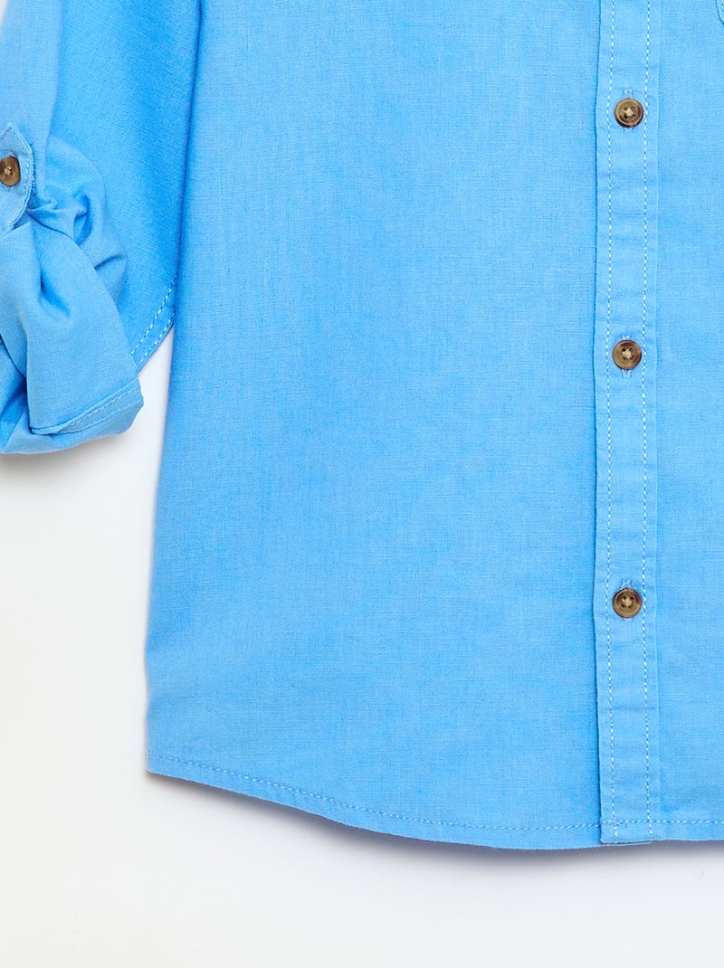 Chemise à manches longues en lin et coton Bleu - Kiabi
