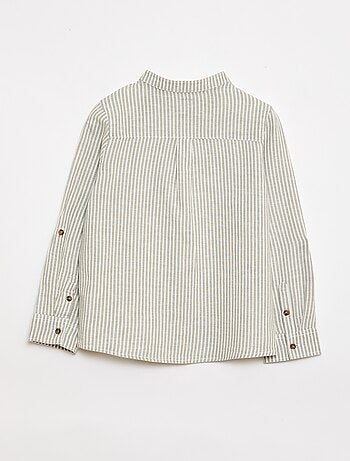 Chemise à manches longues en lin et coton