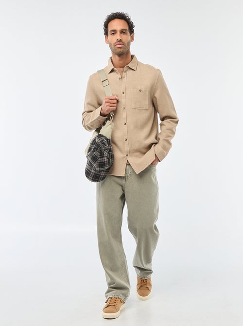 Chemise à manches longues en matière gaufrée - Kiabi