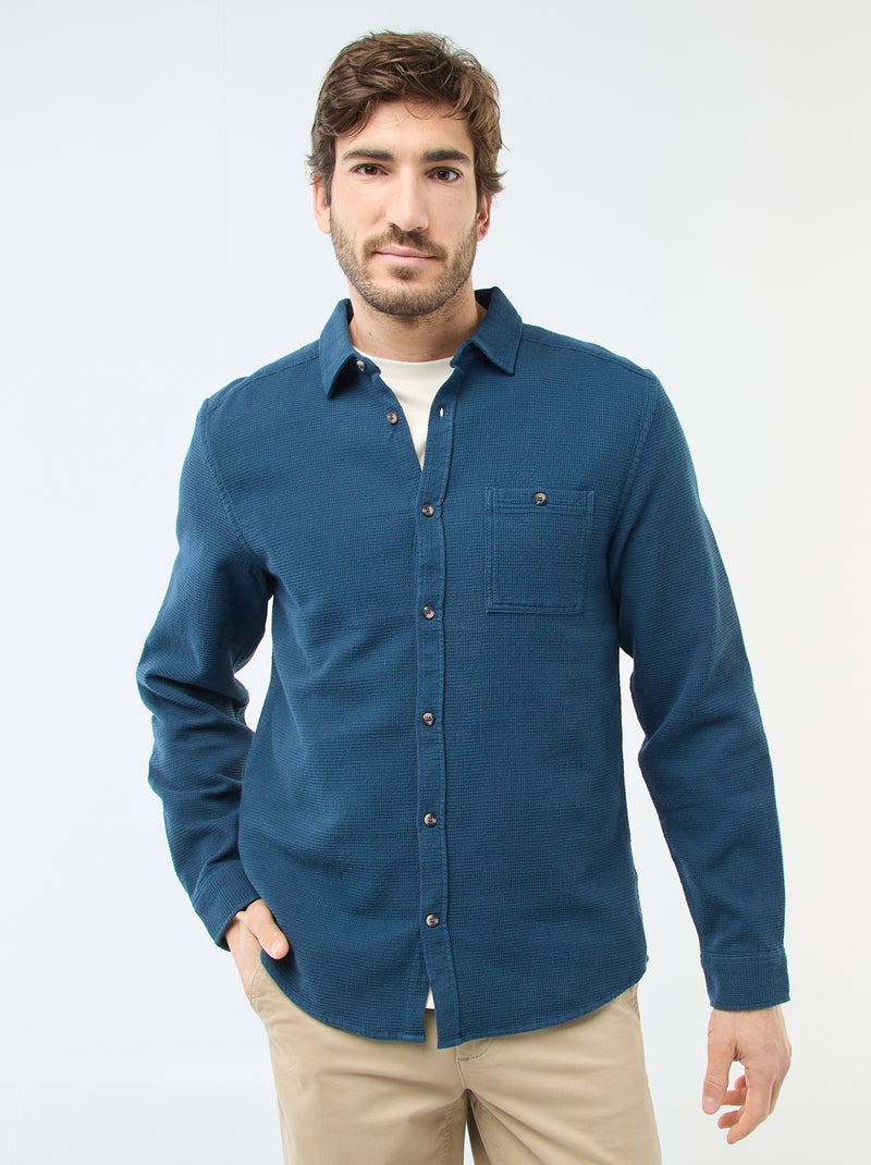 Chemise à manches longues en matière gaufrée Bleu - Kiabi