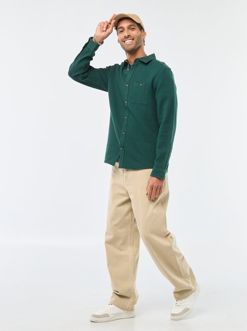 Chemise à manches longues en matière gaufrée - Kiabi