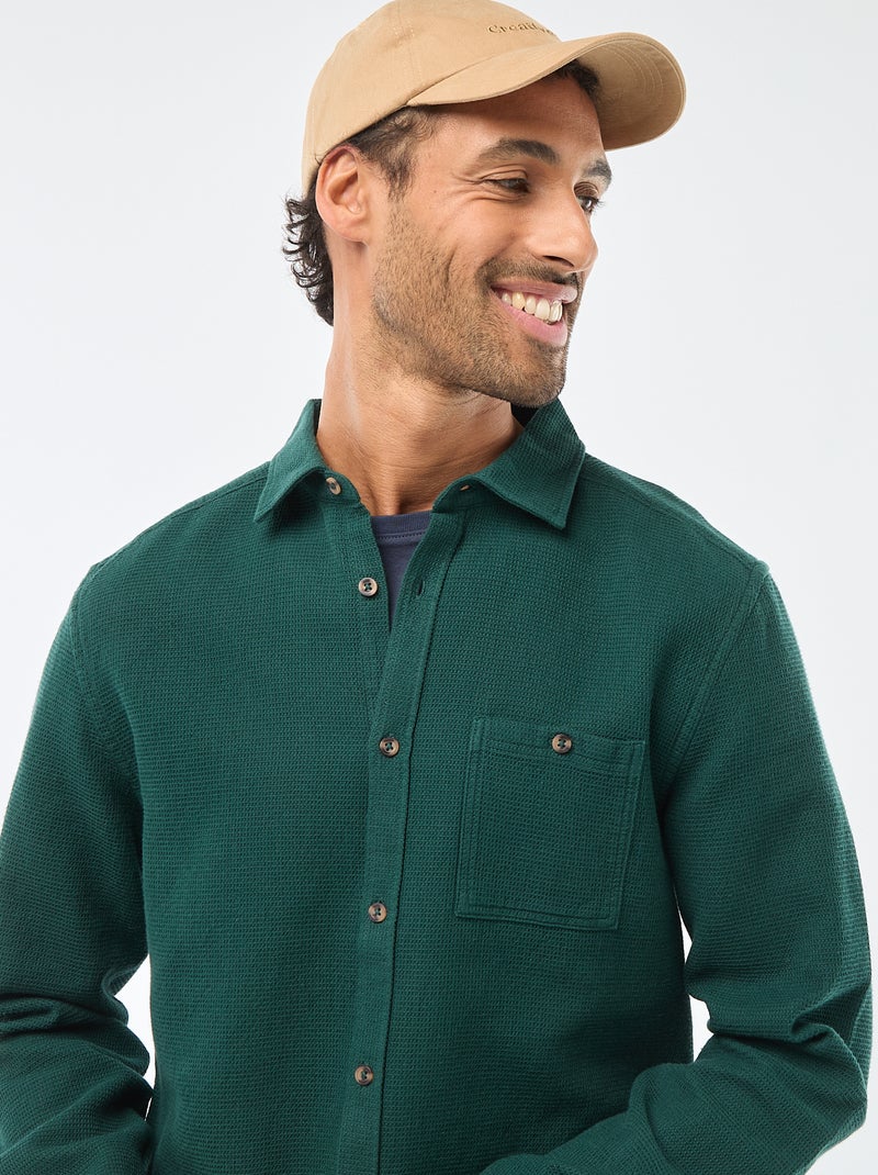Chemise à manches longues en matière gaufrée Vert - Kiabi