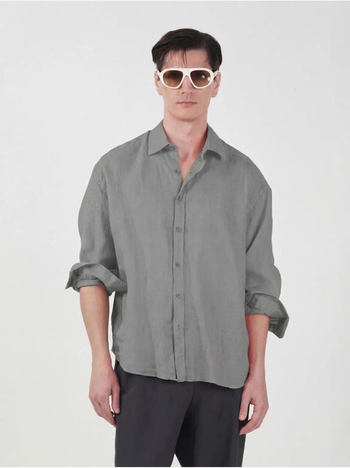 Chemise à manches longues en mélange de lin oversize giesto - Kiabi