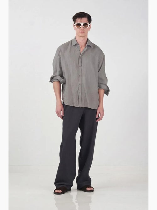 Chemise à manches longues en mélange de lin oversize giesto - Kiabi