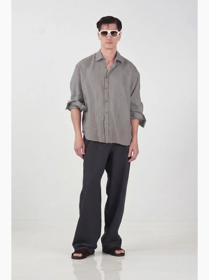 Chemise à manches longues en mélange de lin oversize giesto Gris moyen - Kiabi