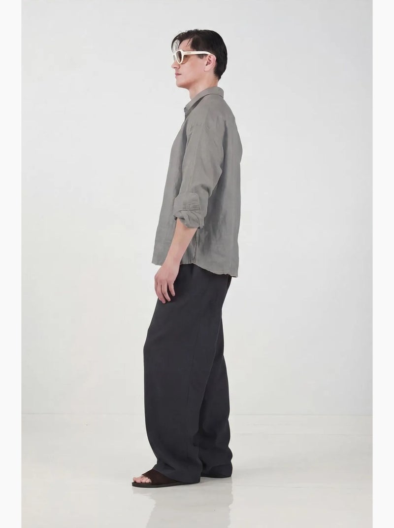 Chemise à manches longues en mélange de lin oversize giesto Gris moyen - Kiabi