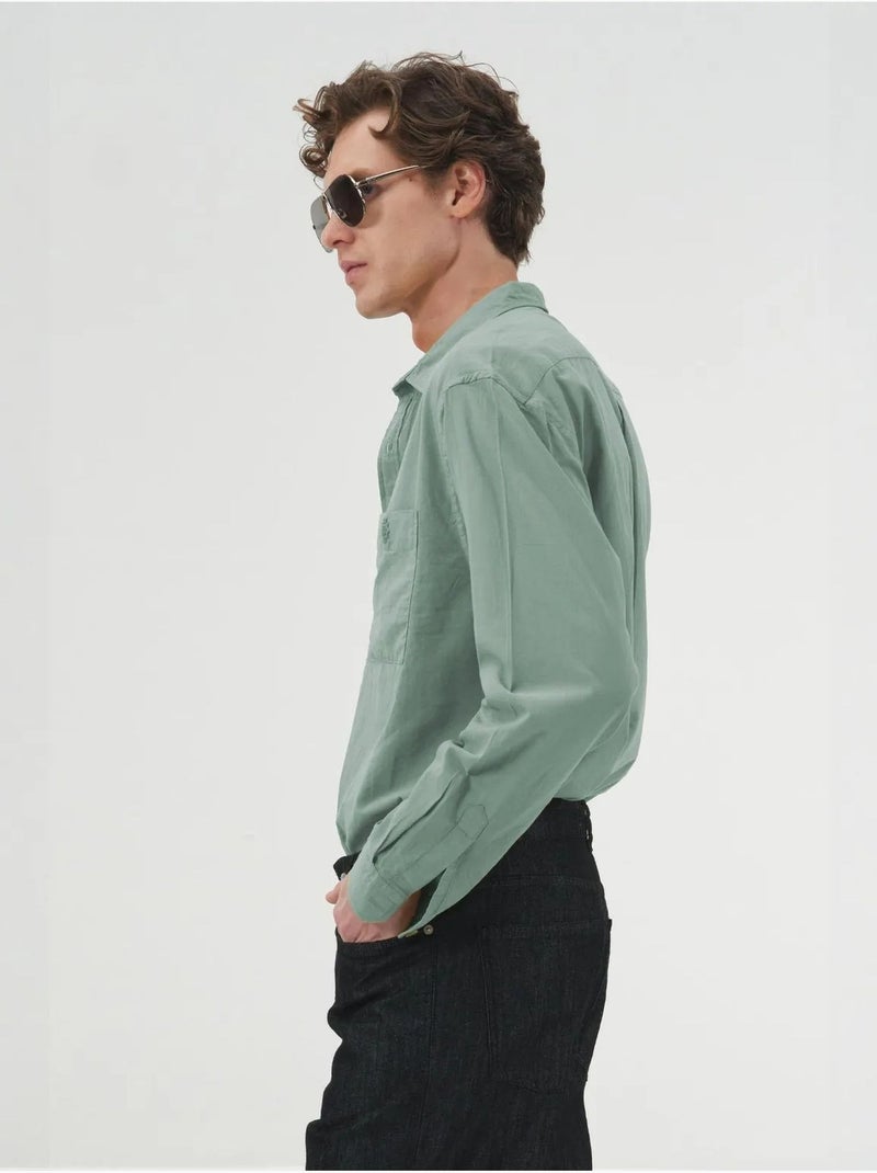 Chemise à manches longues en popeline de coton giesto Vert pastel - Kiabi