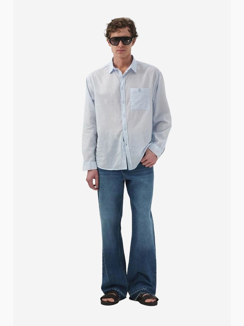 Chemise à manches longues en popeline de coton pour homme giesto Bleu clair - Kiabi