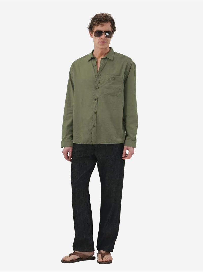 Chemise à manches longues en popeline de coton pour homme giesto Vert kaki - Kiabi