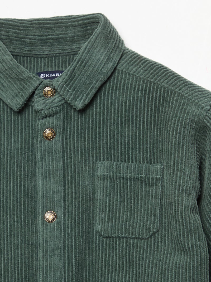 Chemise à manches longues en velours côtelé Vert - Kiabi