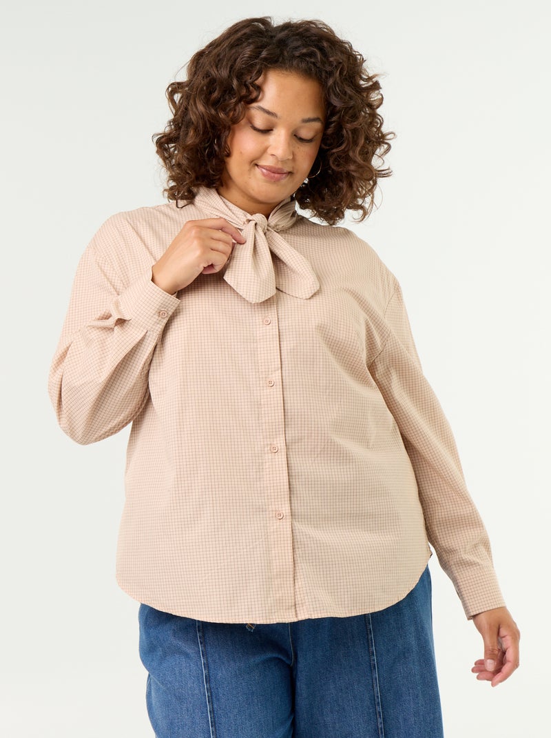 Chemise à manches longues et col lavallière Beige - Kiabi