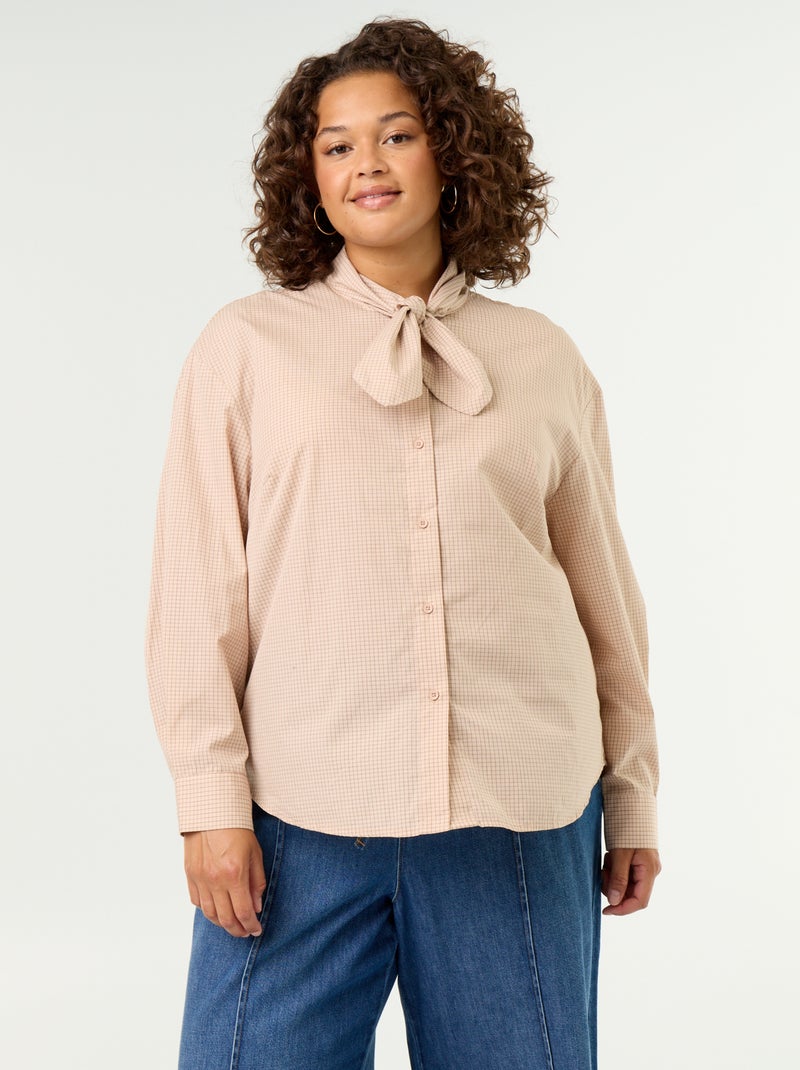 Chemise à manches longues et col lavallière Beige - Kiabi