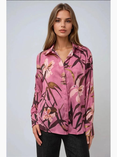Chemise à manches longues imprimée en satin hiccup - Kiabi Chemise à manches longues imprimée en satin hiccup - Kiabi