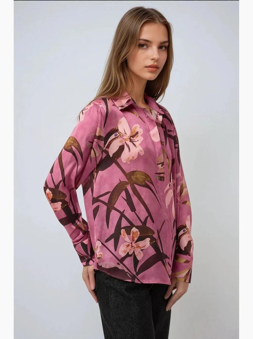 Chemise à manches longues imprimée en satin hiccup - Kiabi Chemise à manches longues imprimée en satin hiccup - Kiabi