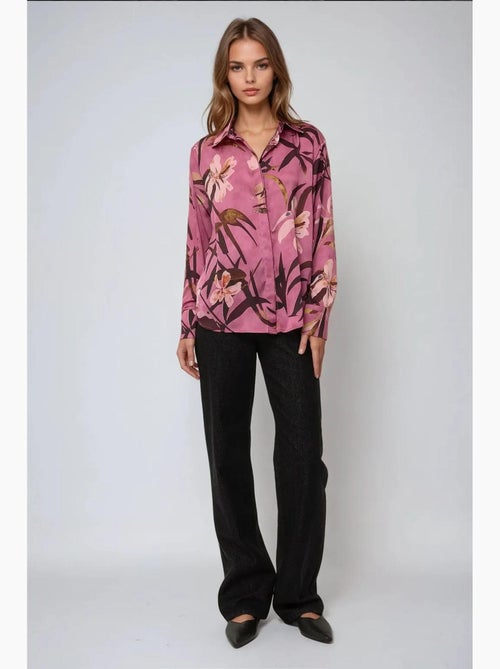 Chemise à manches longues imprimée en satin hiccup - Kiabi Chemise à manches longues imprimée en satin hiccup - Kiabi